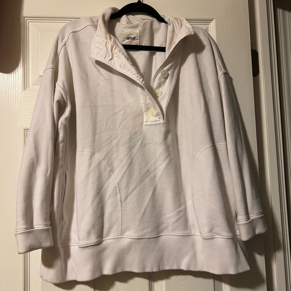 Aerie Women's Cream Button-Up Sweatshirt